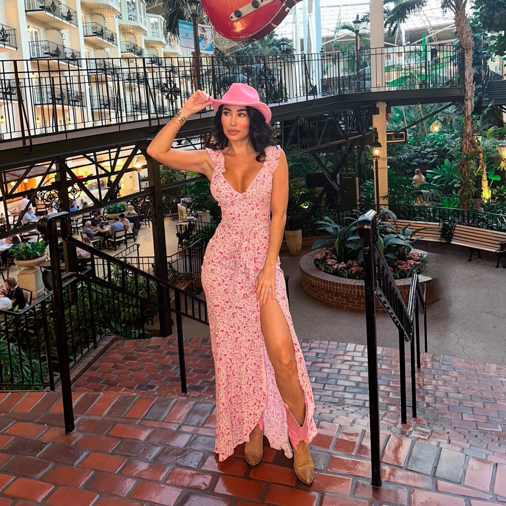 pink floral high low dress